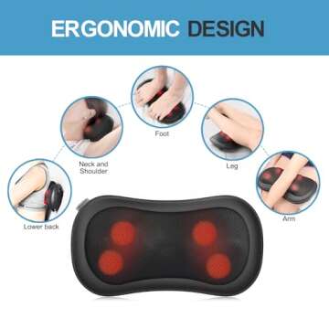 RENPHO Back Neck Massager with Heat Shiatsu Massage Pillow with Deep Tissue Kneading for Shoulders Lower Back Leg Calf Body Muscle, Gifts for Mom Dad at Car Home Office Chair