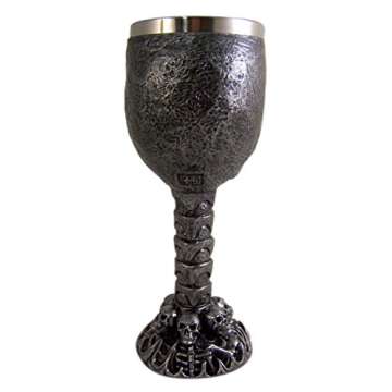 Metallic Finish Grinning Skull Wine Goblet with Stainless Steel Liner, 5 Ounce