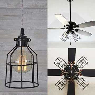 Simple Deluxe 1-Pack Adjustable Industrial Clamp on Metal Bulb Guard Cage for Pendant, Farmhouse Light Fixture, Vintage Lamp Shades and Hanging Lamp, Black