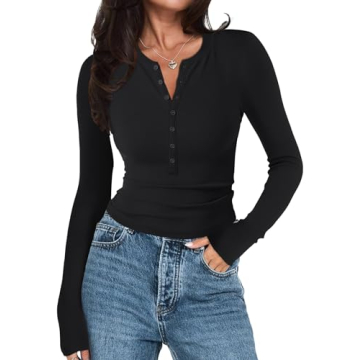 Prettywear Womens Long Sleeve Henley Shirts - Trendy & Versatile Tops for Spring & Fall