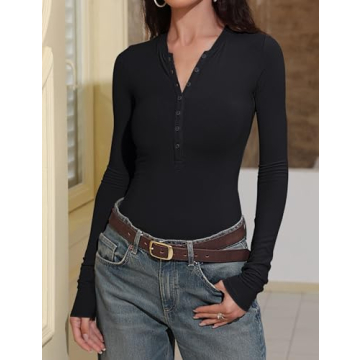 Prettywear Women's Trendy Long Sleeve Henley Shirt