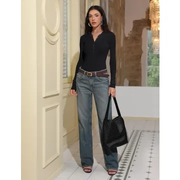 Prettywear Women's Trendy Long Sleeve Henley Shirt