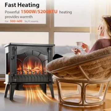 Kismile 1500W Infrared Electric Fireplace with 3D Flames