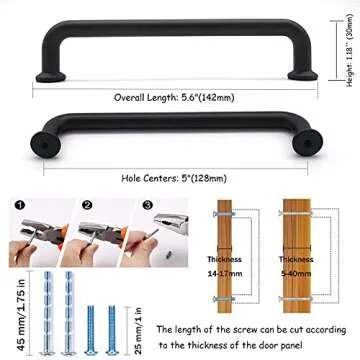 Bestory 10 Pack Hole Center 5''(128mm) Matte Black Kitchen Cabinet Pulls.Zinc Alloy Solid Round Cabi...