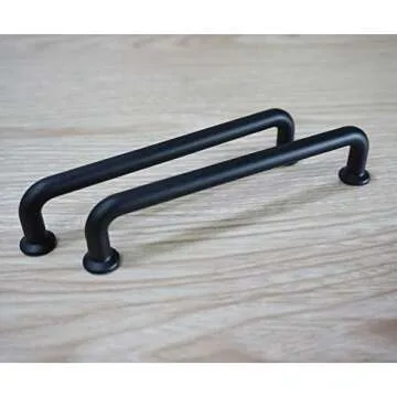 Bestory 10 Pack Hole Center 5''(128mm) Matte Black Kitchen Cabinet Pulls.Zinc Alloy Solid Round Cabinet Handle Drawer Pull Modern Hardware for Bar