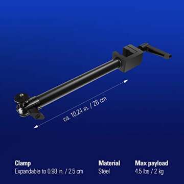 Elgato Solid Arm, Holding Arm with Padded Clamp for easy Mounting and Adjusting of Lights, Cameras, and Microphones, for Streaming, Videoconferencing, and Studios