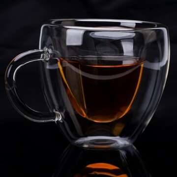 EASICOZI Heart Shaped Double Walled Insulated Glass Coffee Mugs or Aesthetic Tea Cups, Double Wall Glass 8 oz, Clear