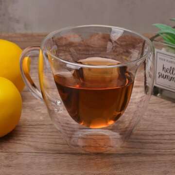 EASICOZI Heart Shaped Double Walled Insulated Glass Coffee Mugs or Aesthetic Tea Cups, Double Wall Glass 8 oz, Clear