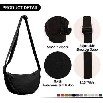 Nylon Crescent Crossbody Bag Ideal for Travel and Everyday Use