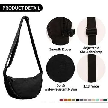 Nylon Crescent Crossbody Bag Ideal for Travel and Everyday Use