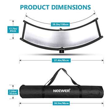 Neewer Clamshell Light Reflector Diffuser with Carrying Bag, 39”×18”/100x45cm Photography Curve...
