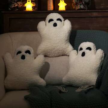 Shappy 3 Pcs Ghost Halloween Pillows Halloween Throw Pillows Stuffed Ghost Shaped Pillow Cute Soft Ghost Throw Pillow Decorative Spooky Pillows for Halloween Party Outdoor Home Cushion Decorations