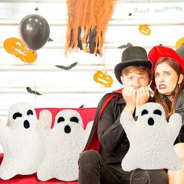 Shappy 3 Pcs Ghost Halloween Pillows Halloween Throw Pillows Stuffed Ghost Shaped Pillow Cute Soft Ghost Throw Pillow Decorative Spooky Pillows for Halloween Party Outdoor Home Cushion Decorations