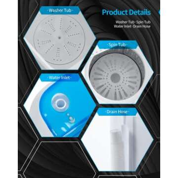 Muhub Portable Washing Machine,16.5LBS Mini Washer and Dryer,Wash and Spin Cycle Combo Twin Tub Compact Laundry Machine for Apartment Travel Dorms Rvs