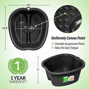 Foot Soaking Bath Basin - Large Size for Soaking Feet, Best Pedicure at Home Spa Treatment - Callus, Fungus and Dead Skin Remover, Enjoy Hot Water Foot Massager, Scrubbing in This Tub/Bucket - Gray