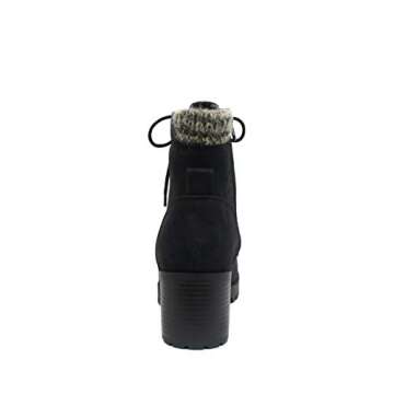 Soda Single Lug Sole Chunky Heel Combat Ankle Boot Lace up w/Side Zipper (7.5, Black (Nubuck))