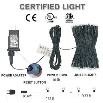 Smart Christmas String Lights, 131FT 400 RGB LEDs Christmas Lights Outdoor Indoor with 8 Lighting Modes, Fairy String Lights for 6-8ft Christmas Tree,IP44 Waterproof(2.4GHz)