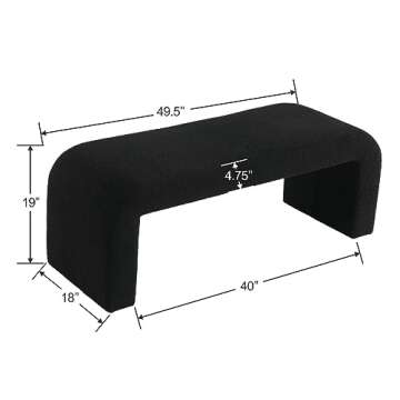 BESTANO 49.5'' Black Bench Faux Fur Comfy Upholstered Boucle Teddy Fabric Bench End of Bed Ottoman f...