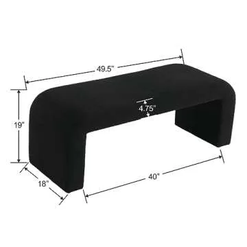 BESTANO 49.5'' Black Bench Faux Fur Comfy Upholstered Boucle Teddy Fabric Bench End of Bed Ottoman f...