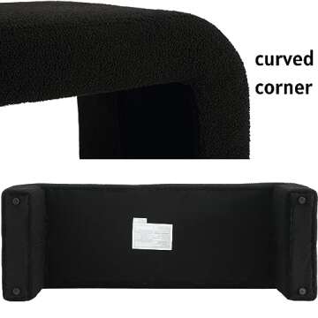 BESTANO 49.5'' Black Bench Faux Fur Comfy Upholstered Boucle Teddy Fabric Bench End of Bed Ottoman for Bedroom Living Room Entryway, Black