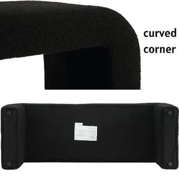 BESTANO 49.5'' Black Bench Faux Fur Comfy Upholstered Boucle Teddy Fabric Bench End of Bed Ottoman for Bedroom Living Room Entryway, Black