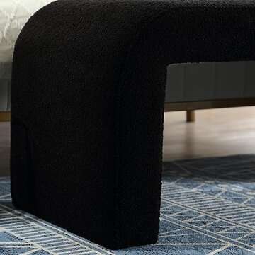 BESTANO 49.5'' Black Bench Faux Fur Comfy Upholstered Boucle Teddy Fabric Bench End of Bed Ottoman for Bedroom Living Room Entryway, Black