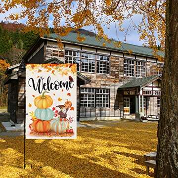 Hexagram Fall Garden Flags 12 x 18 Inch Autumn Orange Pumpkins Gnome Decorative Fall Yard Small Flags For Outdoor Yard Porch Garden Lawn Double Sided Burlap Welcome Fall Flags Home Decor