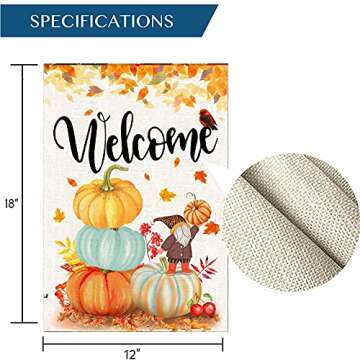 Hexagram Fall Garden Flags 12 x 18 Inch Autumn Orange Pumpkins Gnome Decorative Fall Yard Small Flags For Outdoor Yard Porch Garden Lawn Double Sided Burlap Welcome Fall Flags Home Decor