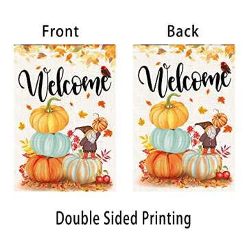 Hexagram Fall Garden Flags 12 x 18 Inch Autumn Orange Pumpkins Gnome Decorative Fall Yard Small Flags For Outdoor Yard Porch Garden Lawn Double Sided Burlap Welcome Fall Flags Home Decor