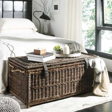 happimess HPM9000B Caden 46" Wicker Storage Trunk, Collapsible for flat storage, Rattan-Sarang Buaya...