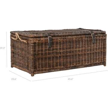 happimess HPM9000B Caden 46" Wicker Storage Trunk, Collapsible for flat storage, Rattan-Sarang Buaya, Coastal for Office, Dorm Room-LivingRoom, Bedroom, Dining Room, Brown