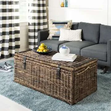 happimess HPM9000B Caden 46" Wicker Storage Trunk, Collapsible for flat storage, Rattan-Sarang Buaya, Coastal for Office, Dorm Room-LivingRoom, Bedroom, Dining Room, Brown
