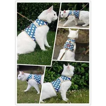 Yizhi Miaow Cat Harness and Leash for Walking Escape Proof, Adjustable Cat Vest Harness, Padded Stylish Cat Walking Jackets, Polka Dot Blue, Medium