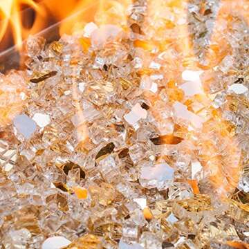 High Luster, 1/4" Reflective Tempered Fire Glass in Sunstorm Gold, 10 Pound Jar, by Celestial Fire Glass