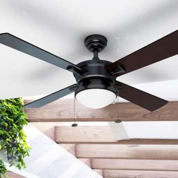 Prominence Home Auletta, 52 Inch Contemporary Indoor Outdoor Ceiling Fan with Light, Pull Chain, Dua...