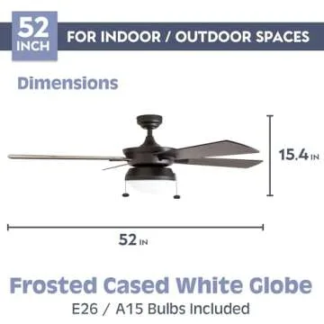 Prominence Home Auletta, 52 Inch Contemporary Indoor Outdoor Ceiling Fan with Light, Pull Chain, Dual Mounting Options, Dual Finish Blades, Reversible Motor - 50345-01 (Matte Black)