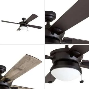 Prominence Home Auletta, 52 Inch Contemporary Indoor Outdoor Ceiling Fan with Light, Pull Chain, Dual Mounting Options, Dual Finish Blades, Reversible Motor - 50345-01 (Matte Black)