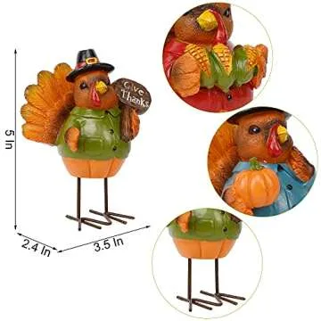 FORUP Thanksgiving Turkey Tabletop Centerpiece Decor, Set of 3 Resin Turkey Friends Decoration for A...