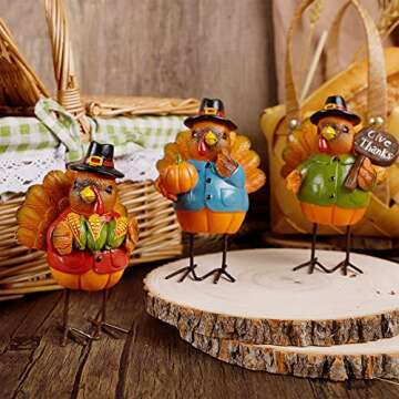 FORUP Thanksgiving Turkey Tabletop Centerpiece Decor, Set of 3 Resin Turkey Friends Decoration for Autumn Fall Thanksgiving Harvest Home Decorations