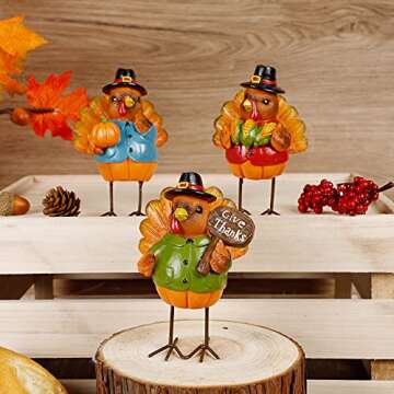 FORUP Thanksgiving Turkey Tabletop Centerpiece Decor, Set of 3 Resin Turkey Friends Decoration for Autumn Fall Thanksgiving Harvest Home Decorations