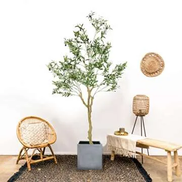 Nafresh Tall Faux Olive Tree，7ft（84in） Realistic Potted Silk Artificial Olive Tree， Fake Olive Trees Indoor for Home Office Living Room Bedroom Stairs Foyer Decor.2pack.