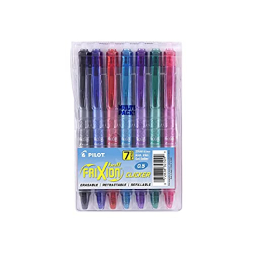 Pilot FriXion Clicker Erasable Gel Pens 0.5 mm, Pack of 7