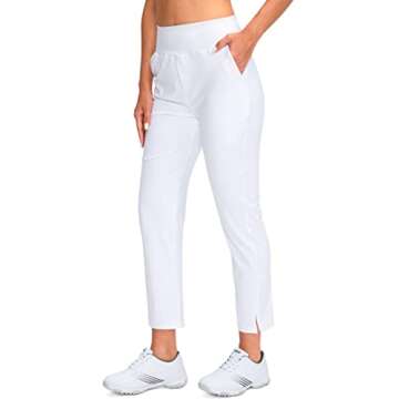 YYV Women's Golf Pants Stretch Work Ankle Pants High Waist Dress Pants with Pockets for Yoga Business Travel Casual(White Small)
