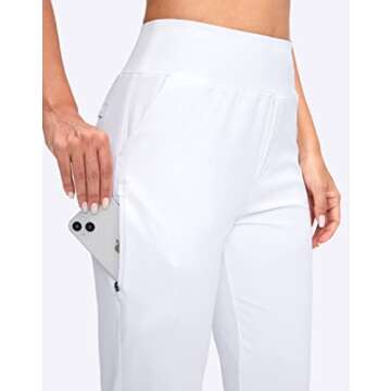 YYV Women's Golf Pants Stretch Work Ankle Pants High Waist Dress Pants with Pockets for Yoga Business Travel Casual(White Small)