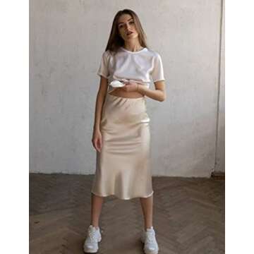 Zeagoo Women Satin Skirts for Women Silk Midi Length Skirt High Waist Solid Skirts Elegant