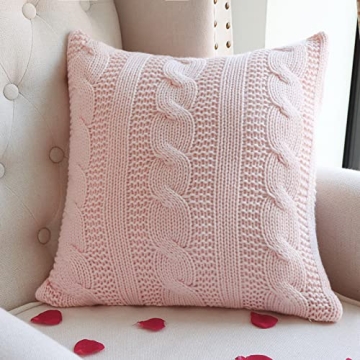 Treory Pink Cable Knit Pillow Covers for Valentine's Day