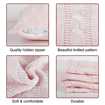 Treory Pink Cable Knit Pillow Covers for Valentine's Day