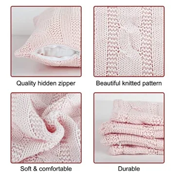 Treory Pink Cable Knit Pillow Covers for Valentine's Day