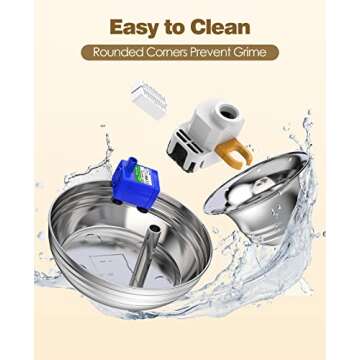 oneisall Cat Water Fountain Inside Stainless Steel,2L/67oz Quiet Cat Fountain Water Bowl for Multiple Pets,Low Noise