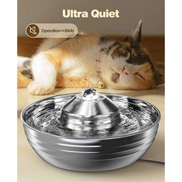 oneisall Cat Water Fountain Inside Stainless Steel,2L/67oz Quiet Cat Fountain Water Bowl for Multiple Pets,Low Noise